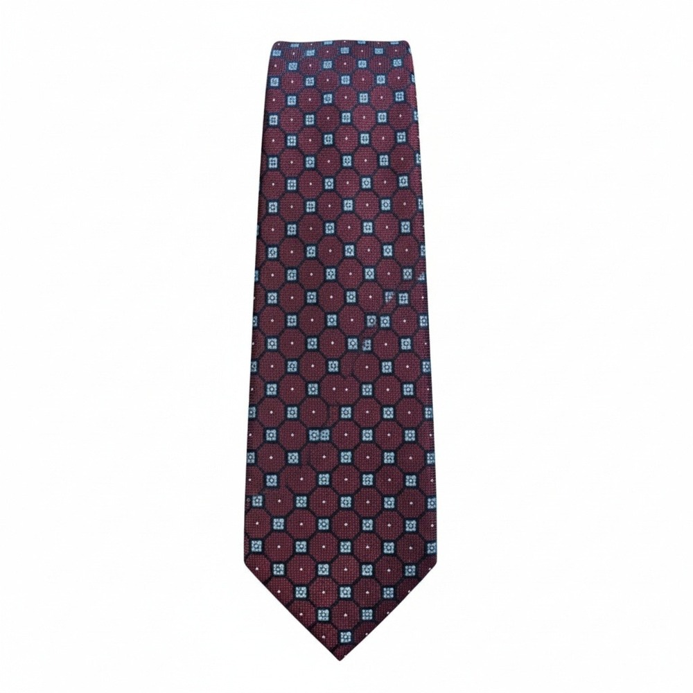 Club Room Men's Burgundy Geometric Silk Necktie Business‎ Formal Casual